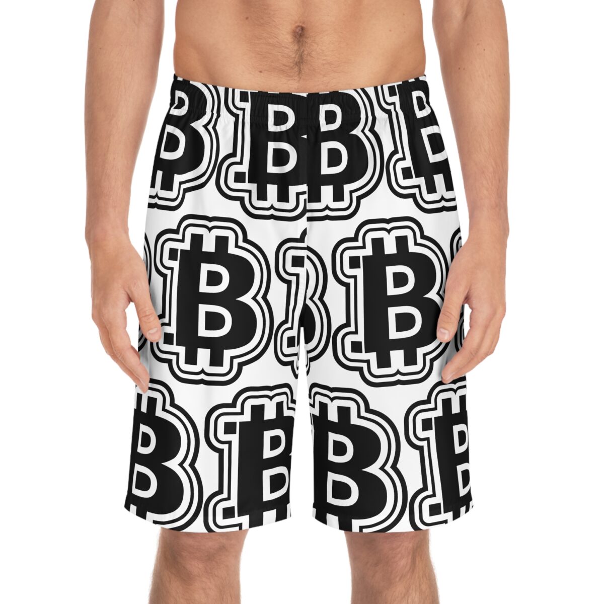 Swaggy Black & White Bitcoin Board Shorts - Image 3