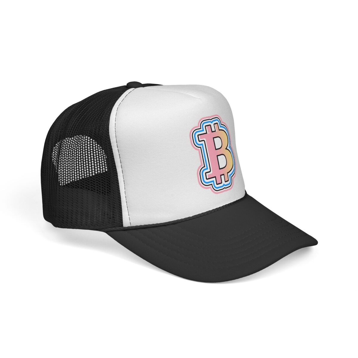 Bitcoin Patch Trucker Cap — Retro Pastel Crypto Logo Mesh Hat - Image 2