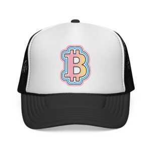 Bitcoin Patch Trucker Cap — Retro Pastel Crypto Logo Mesh Hat