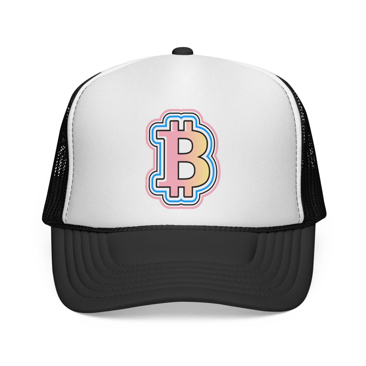 Bitcoin Patch Trucker Cap — Retro Pastel Crypto Logo Mesh Hat