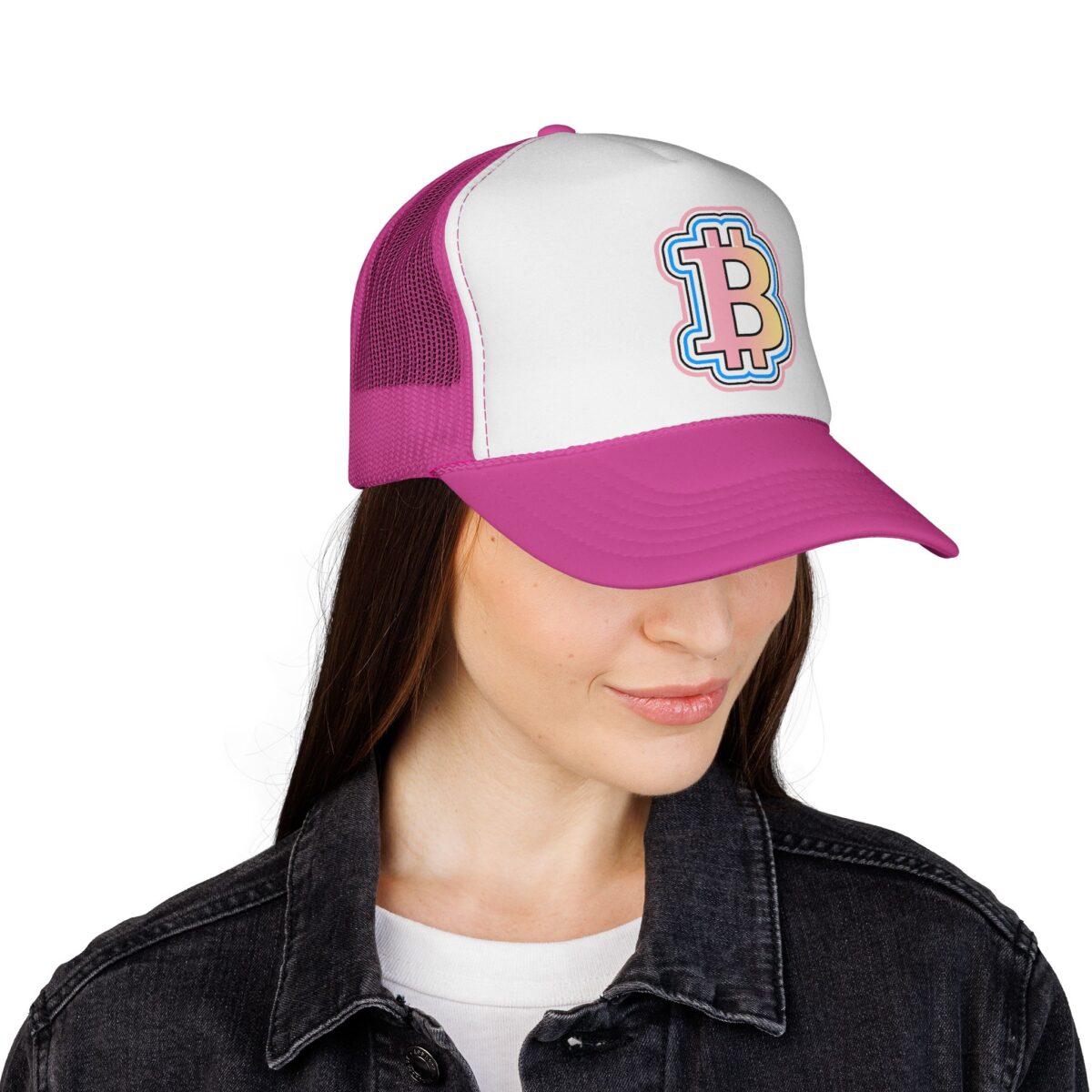 Bitcoin Patch Trucker Cap — Retro Pastel Crypto Logo Mesh Hat - Image 8